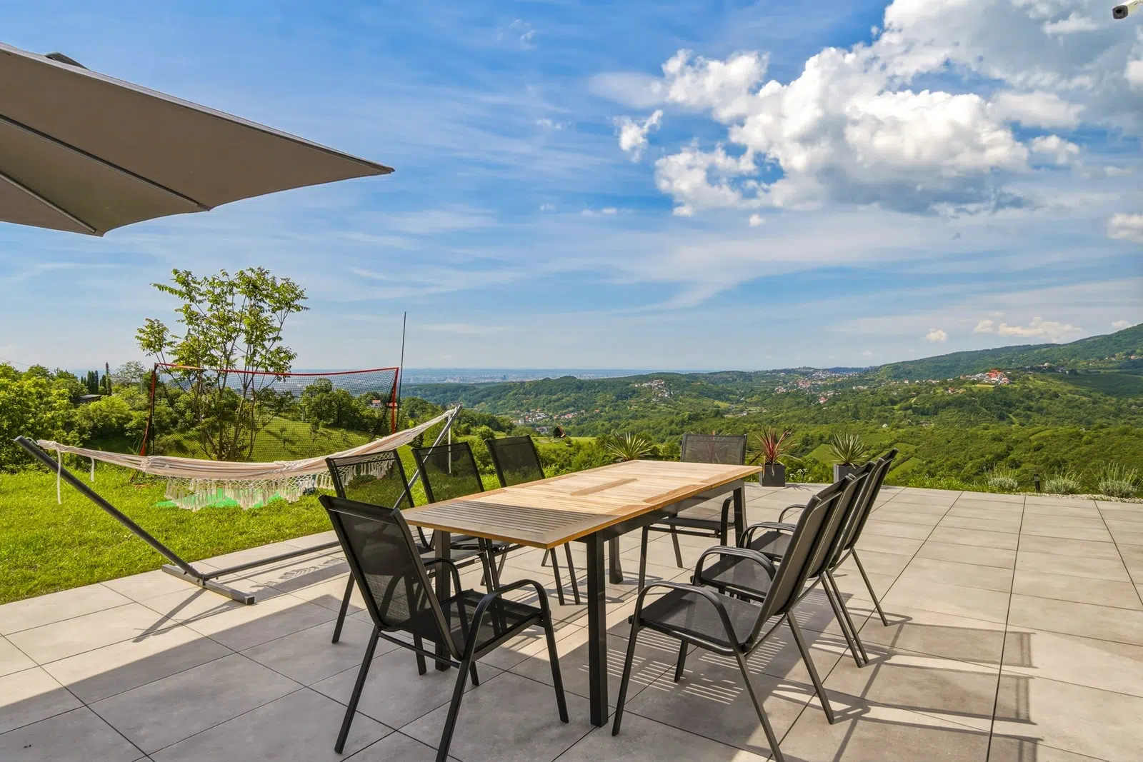 Sunny terrace with loungers